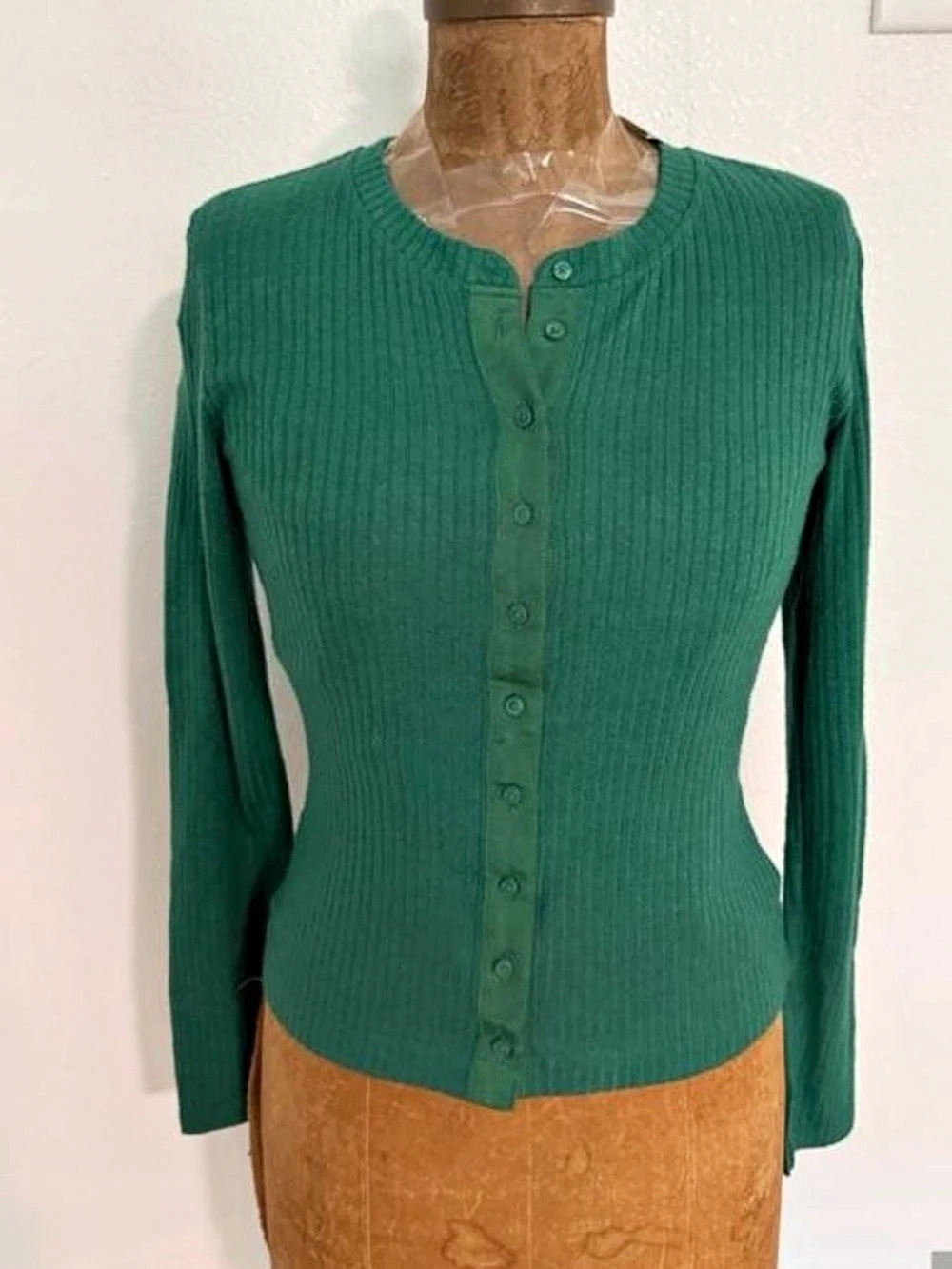 Last One…Aerie Women's Ribbed Button-Down Cardigan Green Small